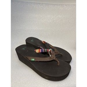 Sanuk Brown Rainbow Platform Womens Sz 9 Flip Flop Sandals Summer Yoga Casual